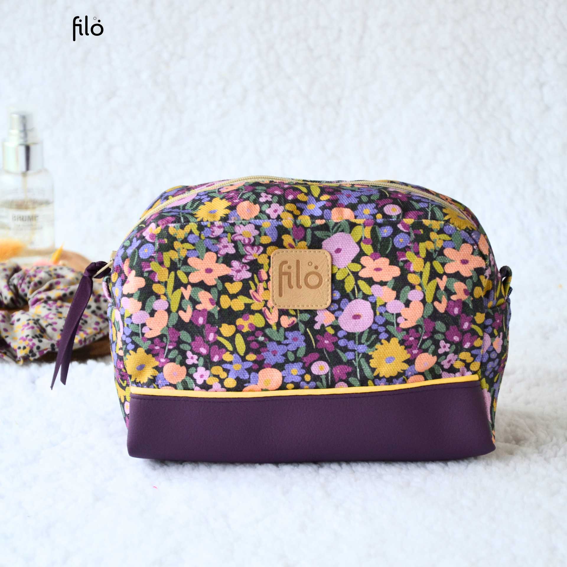 Trousse de maquillage florale artisanale en coton Oeko-Tex, cadeau de Noël fait main en France